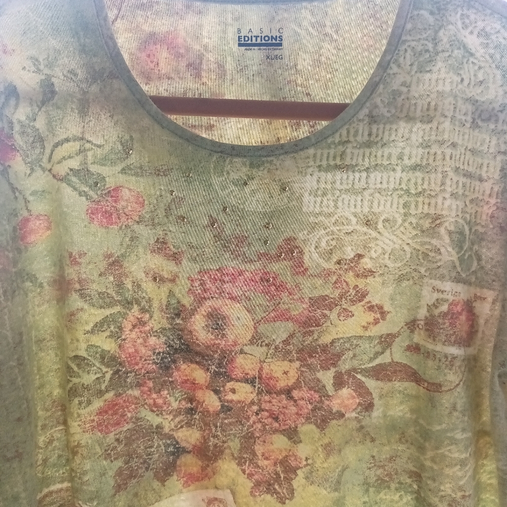 Basic Editions Green Floral Print Long Sleeve Blouse - Picture 4 of 13